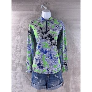 IBKUL Golf Shirt Womens Size Small Blue Green Paisley Zip UPF 50+ Long Sleeve